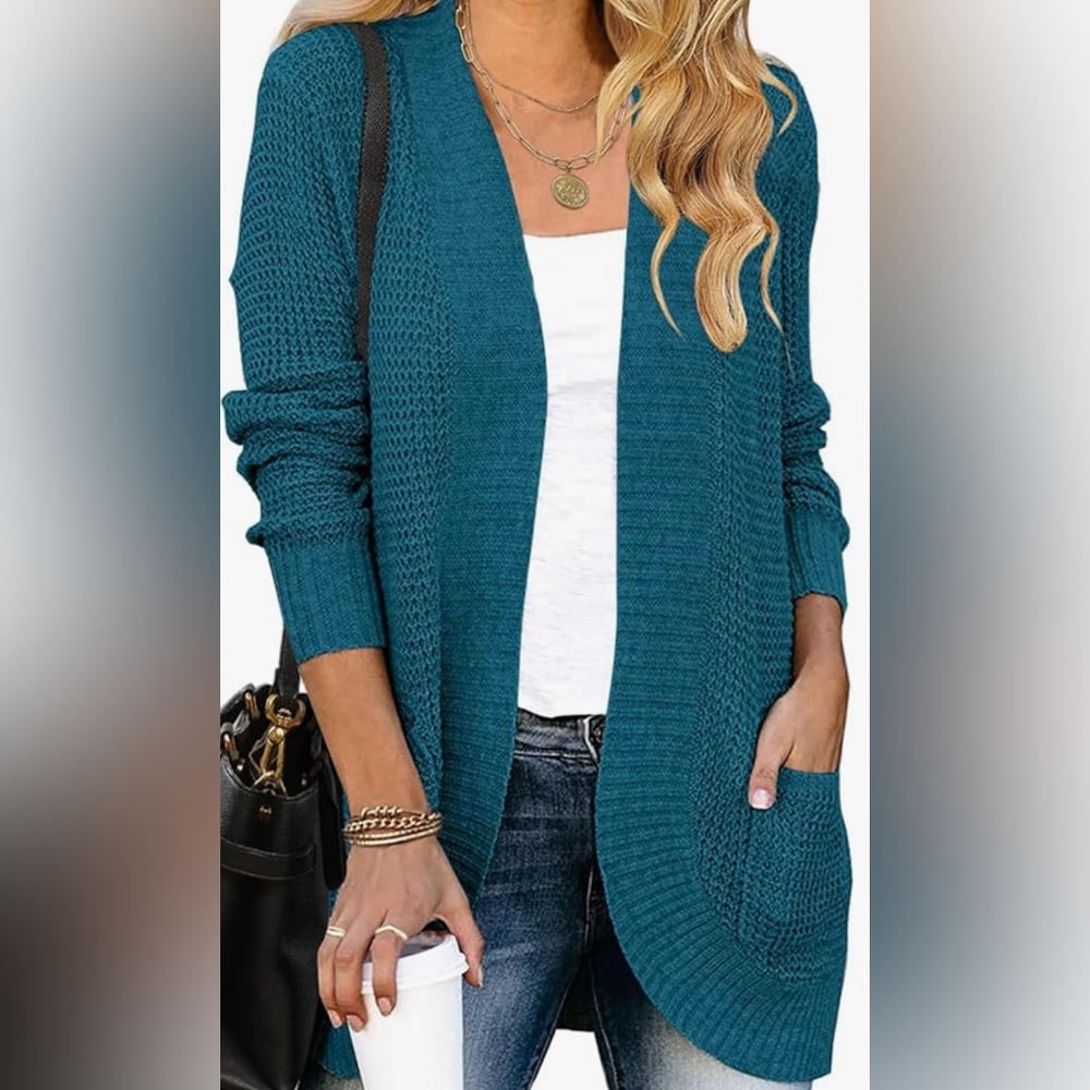 Womens Long Sleeve Open Front Chunky Knit Draped Cardigans